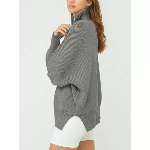 imageANRABESS Womens Oversized Sweater 2023 Fall Long Sleeve Quarter Zipper Collar Drop Shoulder Slouchy Pullover TopsDeep Gray