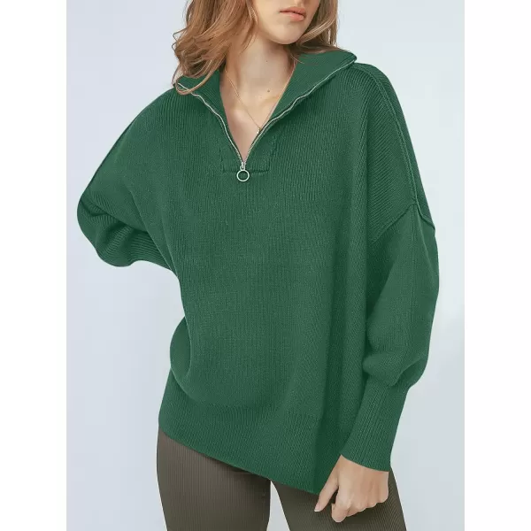 imageANRABESS Womens Oversized Sweater 2023 Fall Long Sleeve Quarter Zipper Collar Drop Shoulder Slouchy Pullover TopsDeep Gray Geen