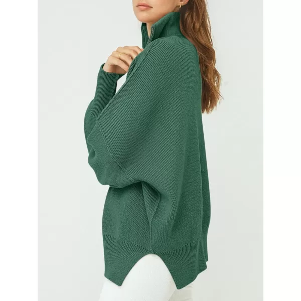 imageANRABESS Womens Oversized Sweater 2023 Fall Long Sleeve Quarter Zipper Collar Drop Shoulder Slouchy Pullover TopsDeep Gray Geen