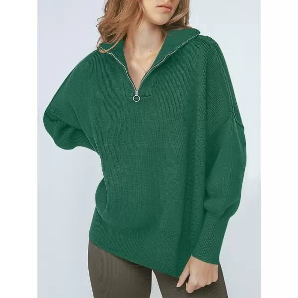 imageANRABESS Womens Oversized Sweater 2023 Fall Long Sleeve Quarter Zipper Collar Drop Shoulder Slouchy Pullover TopsDeep Green