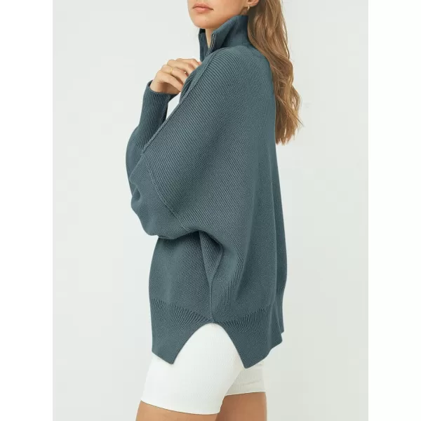 imageANRABESS Womens Oversized Sweater 2023 Fall Long Sleeve Quarter Zipper Collar Drop Shoulder Slouchy Pullover TopsDusty Blue