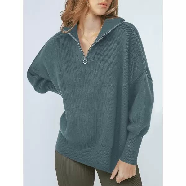 imageANRABESS Womens Oversized Sweater 2023 Fall Long Sleeve Quarter Zipper Collar Drop Shoulder Slouchy Pullover TopsDusty Blue
