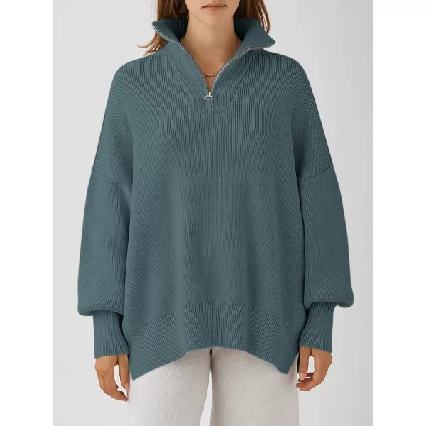 imageANRABESS Womens Oversized Sweater 2023 Fall Long Sleeve Quarter Zipper Collar Drop Shoulder Slouchy Pullover TopsDusty Blue