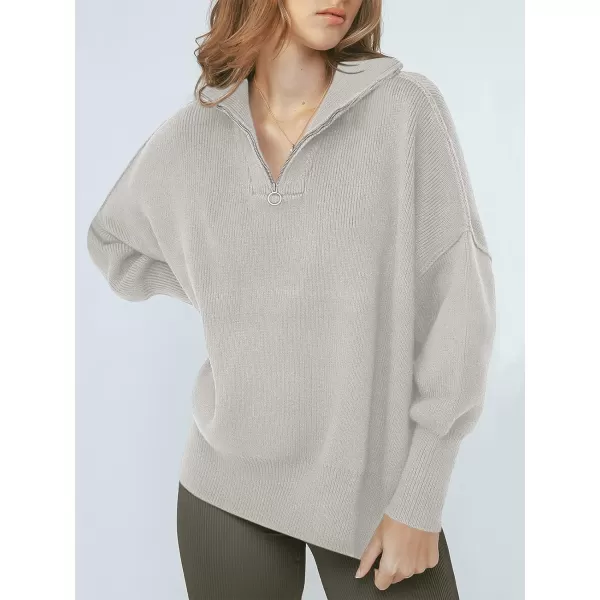 imageANRABESS Womens Oversized Sweater 2023 Fall Long Sleeve Quarter Zipper Collar Drop Shoulder Slouchy Pullover TopsGray