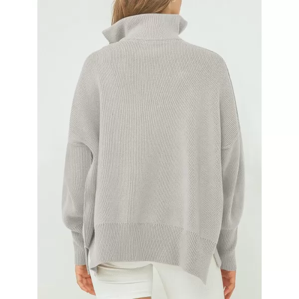 imageANRABESS Womens Oversized Sweater 2023 Fall Long Sleeve Quarter Zipper Collar Drop Shoulder Slouchy Pullover TopsGray