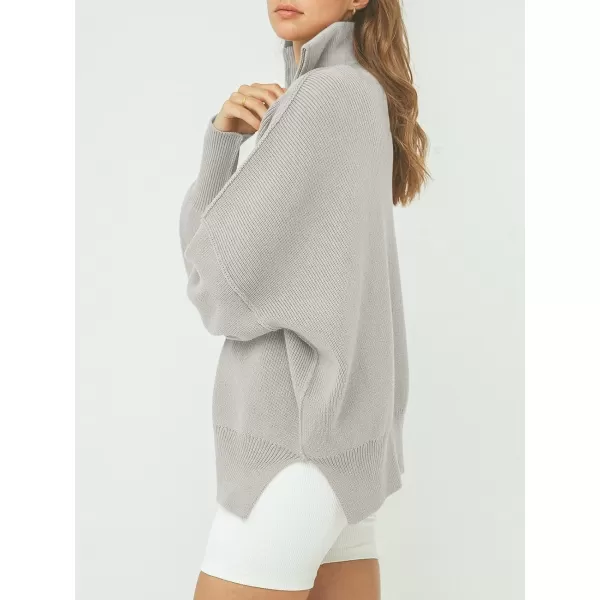 imageANRABESS Womens Oversized Sweater 2023 Fall Long Sleeve Quarter Zipper Collar Drop Shoulder Slouchy Pullover TopsGray