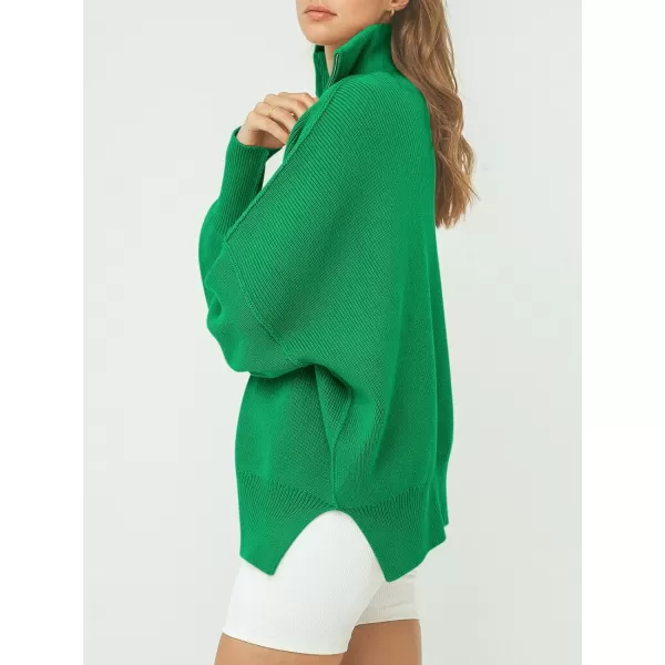 imageANRABESS Womens Oversized Sweater 2023 Fall Long Sleeve Quarter Zipper Collar Drop Shoulder Slouchy Pullover TopsGreen