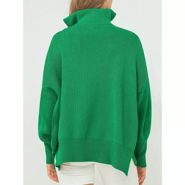 imageANRABESS Womens Oversized Sweater 2023 Fall Long Sleeve Quarter Zipper Collar Drop Shoulder Slouchy Pullover TopsGreen