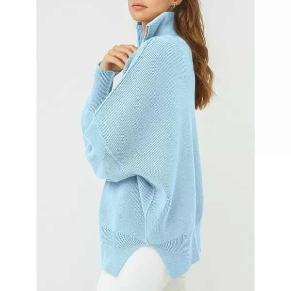 imageANRABESS Womens Oversized Sweater 2023 Fall Long Sleeve Quarter Zipper Collar Drop Shoulder Slouchy Pullover TopsLight Blue