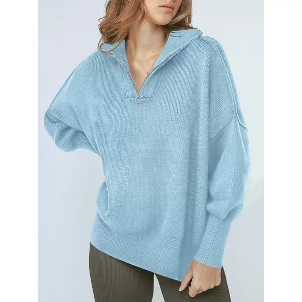 imageANRABESS Womens Oversized Sweater 2023 Fall Long Sleeve Quarter Zipper Collar Drop Shoulder Slouchy Pullover TopsLight Blue