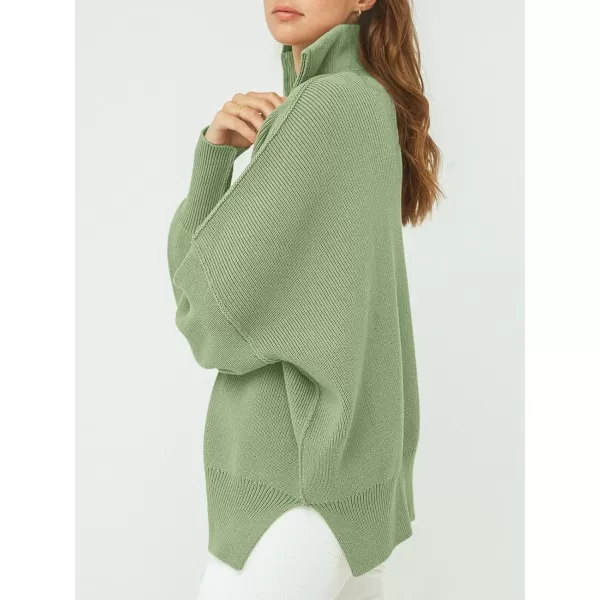 imageANRABESS Womens Oversized Sweater 2023 Fall Long Sleeve Quarter Zipper Collar Drop Shoulder Slouchy Pullover TopsLight Green