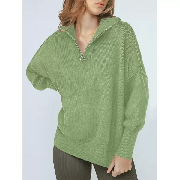 imageANRABESS Womens Oversized Sweater 2023 Fall Long Sleeve Quarter Zipper Collar Drop Shoulder Slouchy Pullover TopsLight Green