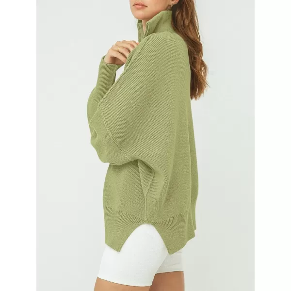 imageANRABESS Womens Oversized Sweater 2023 Fall Long Sleeve Quarter Zipper Collar Drop Shoulder Slouchy Pullover TopsPea