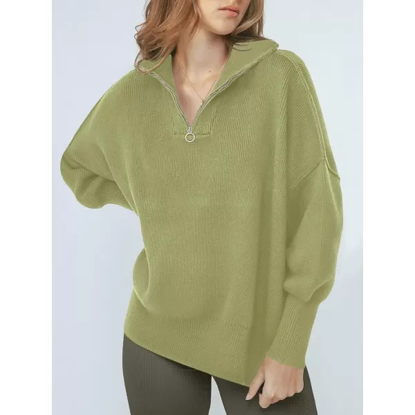 imageANRABESS Womens Oversized Sweater 2023 Fall Long Sleeve Quarter Zipper Collar Drop Shoulder Slouchy Pullover TopsPea