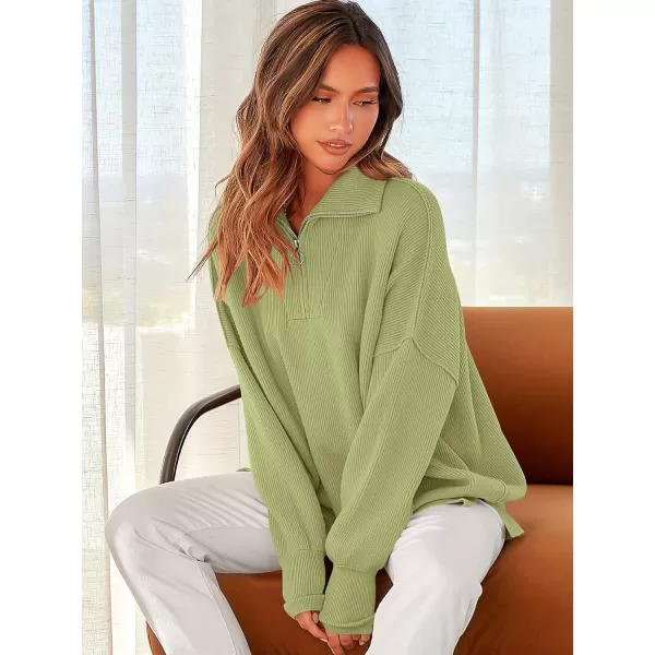 imageANRABESS Womens Oversized Sweater 2023 Fall Long Sleeve Quarter Zipper Collar Drop Shoulder Slouchy Pullover TopsPea