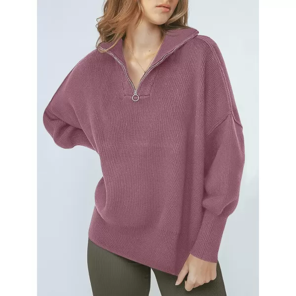 imageANRABESS Womens Oversized Sweater 2023 Fall Long Sleeve Quarter Zipper Collar Drop Shoulder Slouchy Pullover TopsPurple