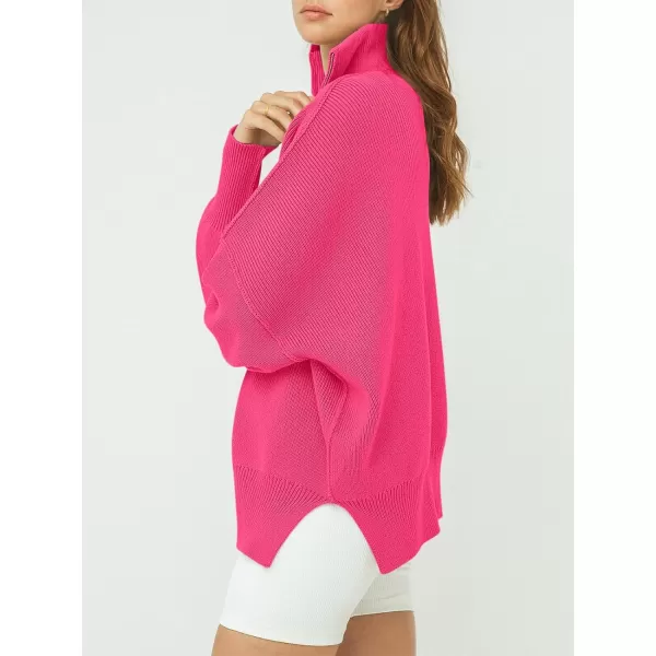imageANRABESS Womens Oversized Sweater 2023 Fall Long Sleeve Quarter Zipper Collar Drop Shoulder Slouchy Pullover TopsRose