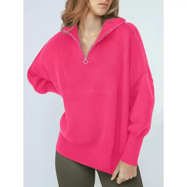 imageANRABESS Womens Oversized Sweater 2023 Fall Long Sleeve Quarter Zipper Collar Drop Shoulder Slouchy Pullover TopsRose