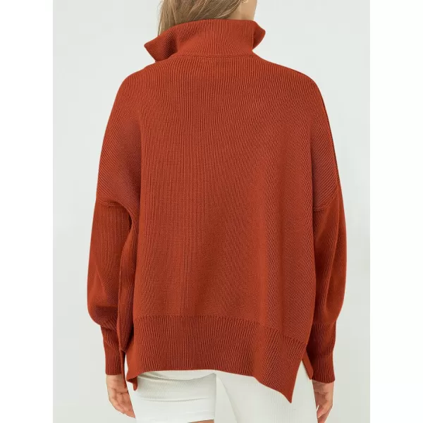 imageANRABESS Womens Oversized Sweater 2023 Fall Long Sleeve Quarter Zipper Collar Drop Shoulder Slouchy Pullover TopsRust