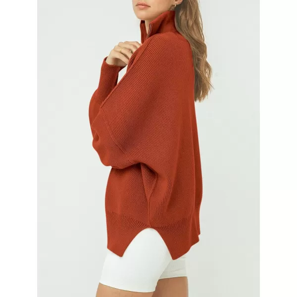 imageANRABESS Womens Oversized Sweater 2023 Fall Long Sleeve Quarter Zipper Collar Drop Shoulder Slouchy Pullover TopsRust