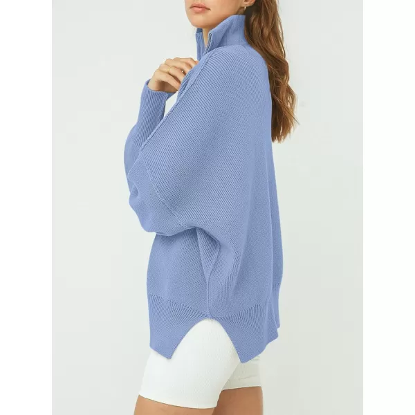 imageANRABESS Womens Oversized Sweater 2023 Fall Long Sleeve Quarter Zipper Collar Drop Shoulder Slouchy Pullover TopsSky Blue