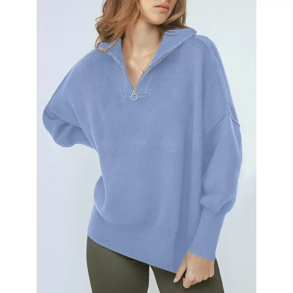 imageANRABESS Womens Oversized Sweater 2023 Fall Long Sleeve Quarter Zipper Collar Drop Shoulder Slouchy Pullover TopsSky Blue