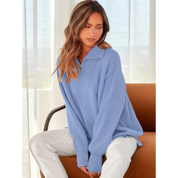 imageANRABESS Womens Oversized Sweater 2023 Fall Long Sleeve Quarter Zipper Collar Drop Shoulder Slouchy Pullover TopsSky Blue