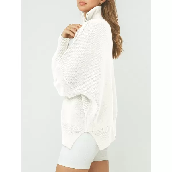 imageANRABESS Womens Oversized Sweater 2023 Fall Long Sleeve Quarter Zipper Collar Drop Shoulder Slouchy Pullover TopsWhite