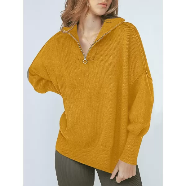 imageANRABESS Womens Oversized Sweater 2023 Fall Long Sleeve Quarter Zipper Collar Drop Shoulder Slouchy Pullover TopsYellow