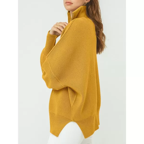imageANRABESS Womens Oversized Sweater 2023 Fall Long Sleeve Quarter Zipper Collar Drop Shoulder Slouchy Pullover TopsYellow