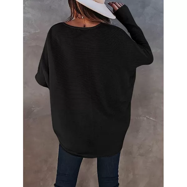 imageANRABESS Womens Oversized Sweater Casual Boat Neck Long Batwing Sleeve Asymmetric Hem Knit Slouchy Jumper Tunic Tops01 Black