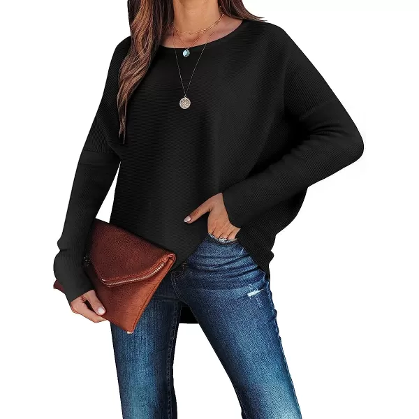 imageANRABESS Womens Oversized Sweater Casual Boat Neck Long Batwing Sleeve Asymmetric Hem Knit Slouchy Jumper Tunic Tops01 Black