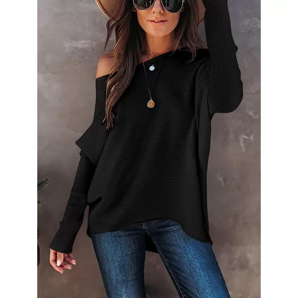 imageANRABESS Womens Oversized Sweater Casual Boat Neck Long Batwing Sleeve Asymmetric Hem Knit Slouchy Jumper Tunic Tops01 Black