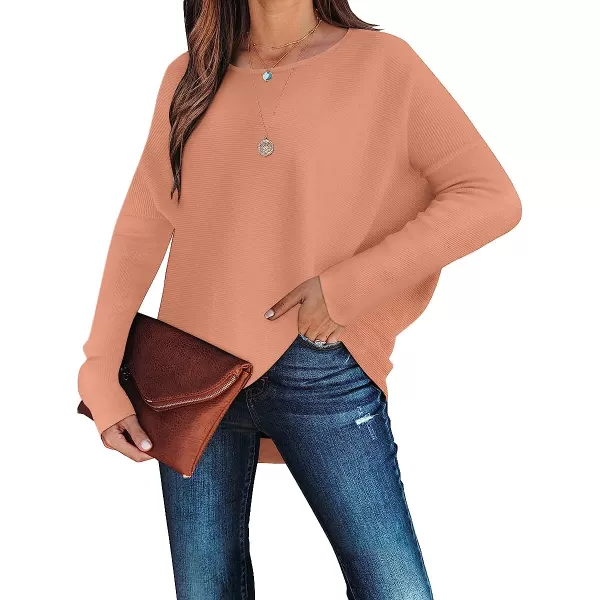 imageANRABESS Womens Oversized Sweater Casual Boat Neck Long Batwing Sleeve Asymmetric Hem Knit Slouchy Jumper Tunic Tops09 Carmine