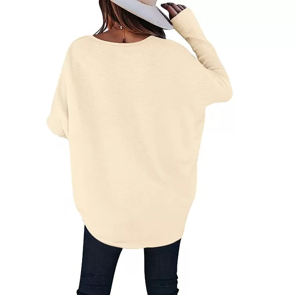 imageANRABESS Womens Oversized Sweater Casual Boat Neck Long Batwing Sleeve Asymmetric Hem Knit Slouchy Jumper Tunic TopsApricot
