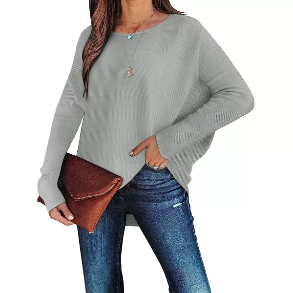 imageANRABESS Womens Oversized Sweater Casual Boat Neck Long Batwing Sleeve Asymmetric Hem Knit Slouchy Jumper Tunic TopsGrey a