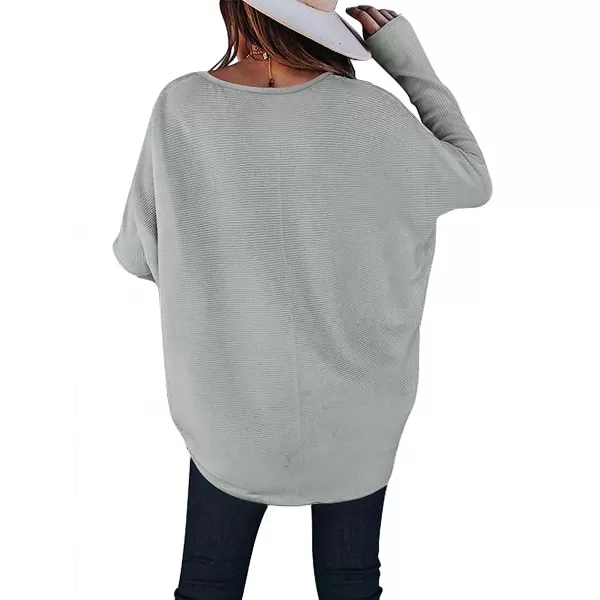 imageANRABESS Womens Oversized Sweater Casual Boat Neck Long Batwing Sleeve Asymmetric Hem Knit Slouchy Jumper Tunic TopsGrey a