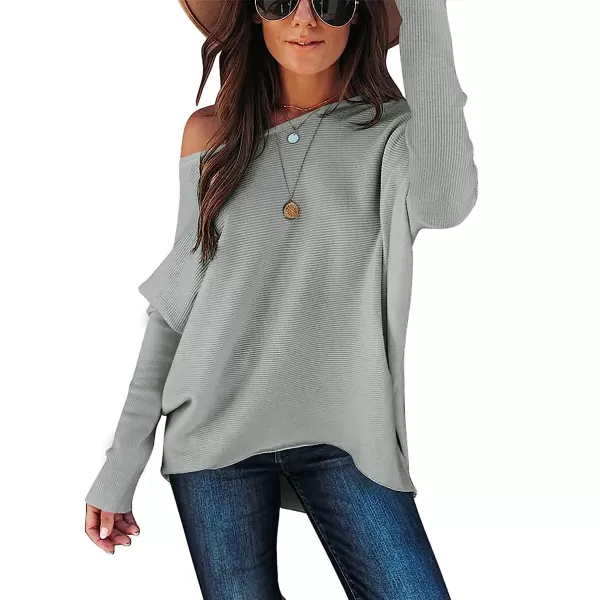 imageANRABESS Womens Oversized Sweater Casual Boat Neck Long Batwing Sleeve Asymmetric Hem Knit Slouchy Jumper Tunic TopsGrey a