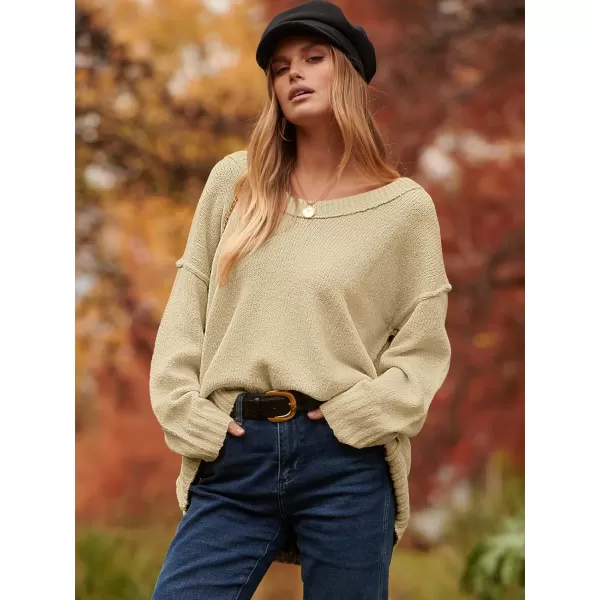 imageANRABESS Womens Oversized Sweater Casual Off Shoulder Scoop Neck Batwing Sleeve Knit 2023 Trendy Pullover Tunic TopsBeige