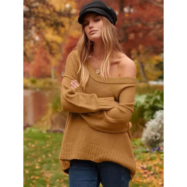 imageANRABESS Womens Oversized Sweater Casual Off Shoulder Scoop Neck Batwing Sleeve Knit 2023 Trendy Pullover Tunic TopsCamel