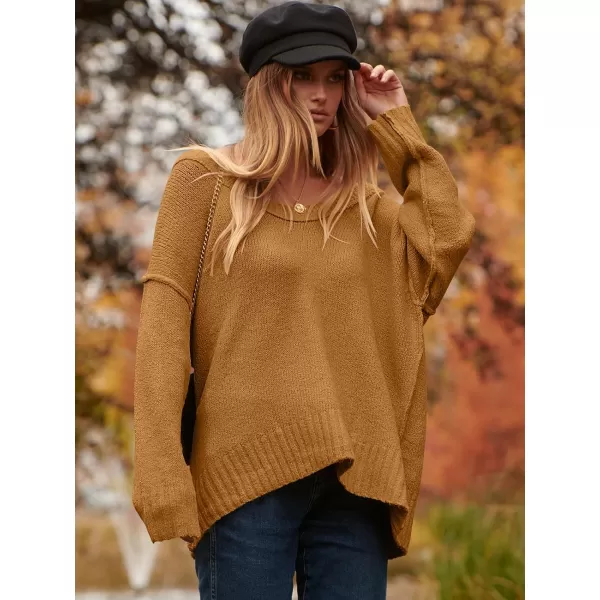 imageANRABESS Womens Oversized Sweater Casual Off Shoulder Scoop Neck Batwing Sleeve Knit 2023 Trendy Pullover Tunic TopsCamel