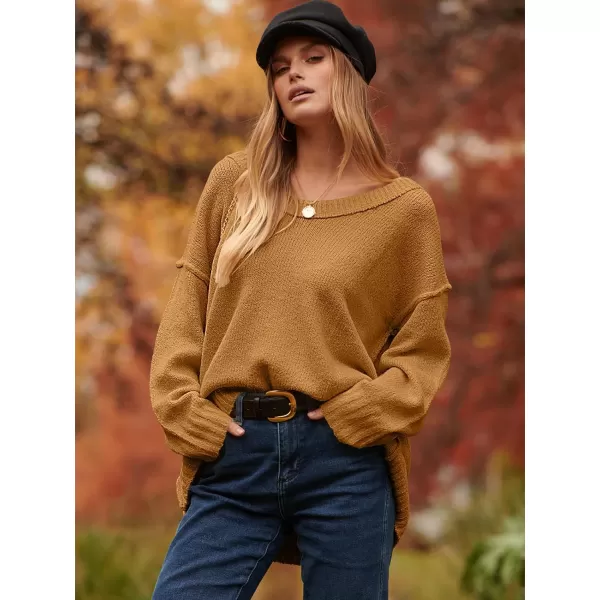 imageANRABESS Womens Oversized Sweater Casual Off Shoulder Scoop Neck Batwing Sleeve Knit 2023 Trendy Pullover Tunic TopsCamel
