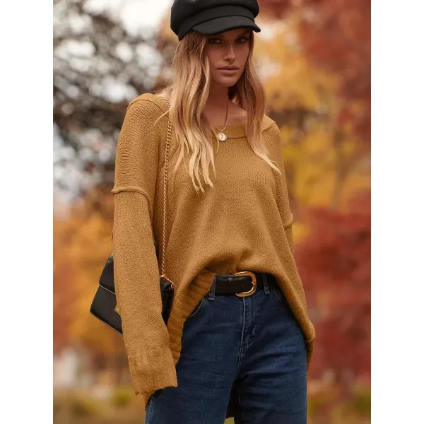 imageANRABESS Womens Oversized Sweater Casual Off Shoulder Scoop Neck Batwing Sleeve Knit 2023 Trendy Pullover Tunic TopsCamel