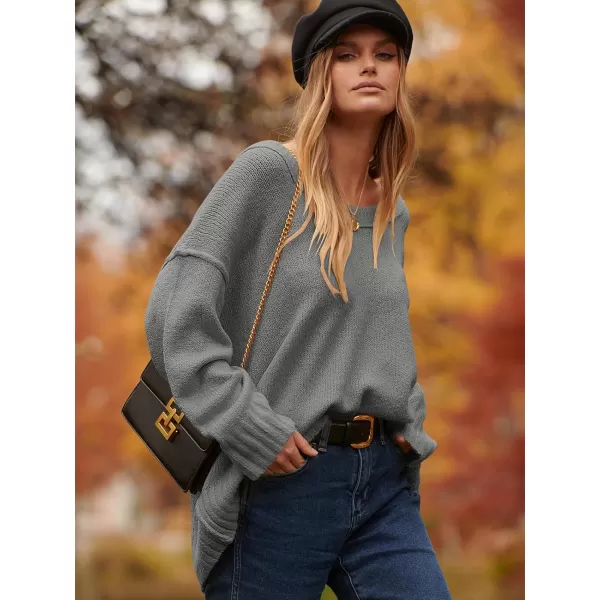 imageANRABESS Womens Oversized Sweater Casual Off Shoulder Scoop Neck Batwing Sleeve Knit 2023 Trendy Pullover Tunic TopsDark Gray