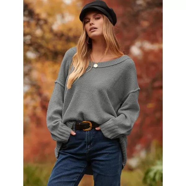 imageANRABESS Womens Oversized Sweater Casual Off Shoulder Scoop Neck Batwing Sleeve Knit 2023 Trendy Pullover Tunic TopsDark Gray