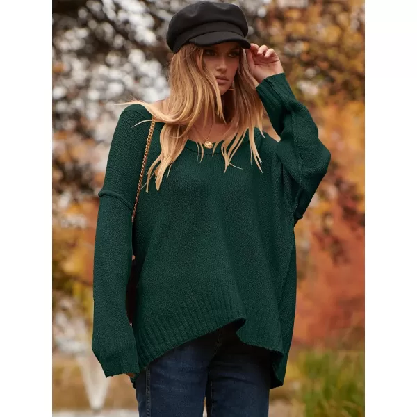 imageANRABESS Womens Oversized Sweater Casual Off Shoulder Scoop Neck Batwing Sleeve Knit 2023 Trendy Pullover Tunic TopsDark Green