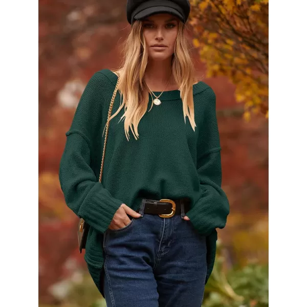 imageANRABESS Womens Oversized Sweater Casual Off Shoulder Scoop Neck Batwing Sleeve Knit 2023 Trendy Pullover Tunic TopsDark Green