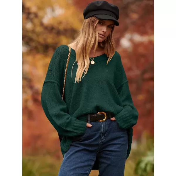 imageANRABESS Womens Oversized Sweater Casual Off Shoulder Scoop Neck Batwing Sleeve Knit 2023 Trendy Pullover Tunic TopsDark Green