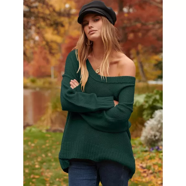 imageANRABESS Womens Oversized Sweater Casual Off Shoulder Scoop Neck Batwing Sleeve Knit 2023 Trendy Pullover Tunic TopsDark Green