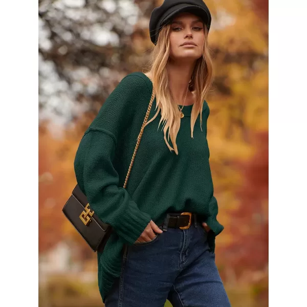 imageANRABESS Womens Oversized Sweater Casual Off Shoulder Scoop Neck Batwing Sleeve Knit 2023 Trendy Pullover Tunic TopsDark Green